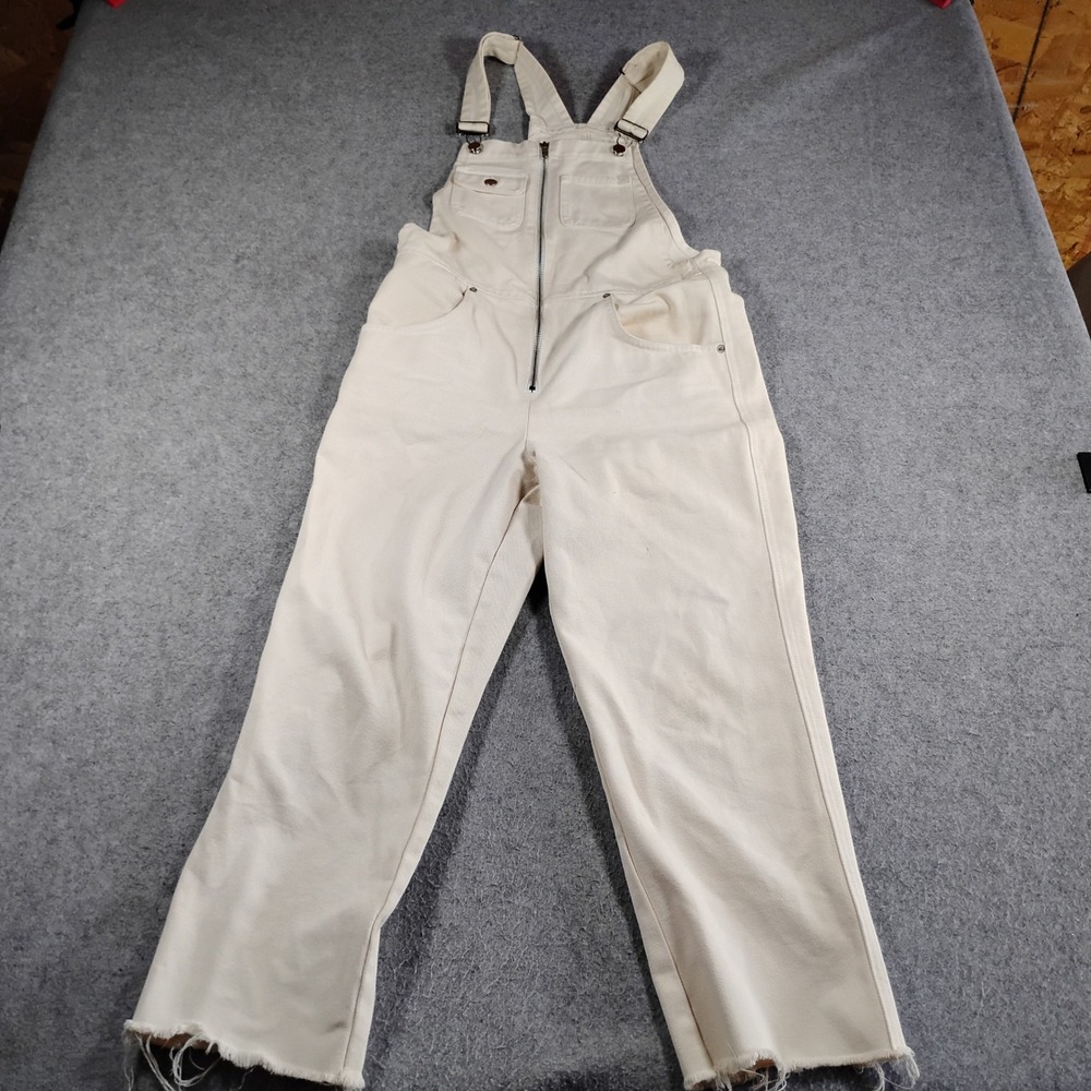 Reformation Beau Overall Cream Denim Straight Leg‎ Raw Hem Jumpsuit Size 4